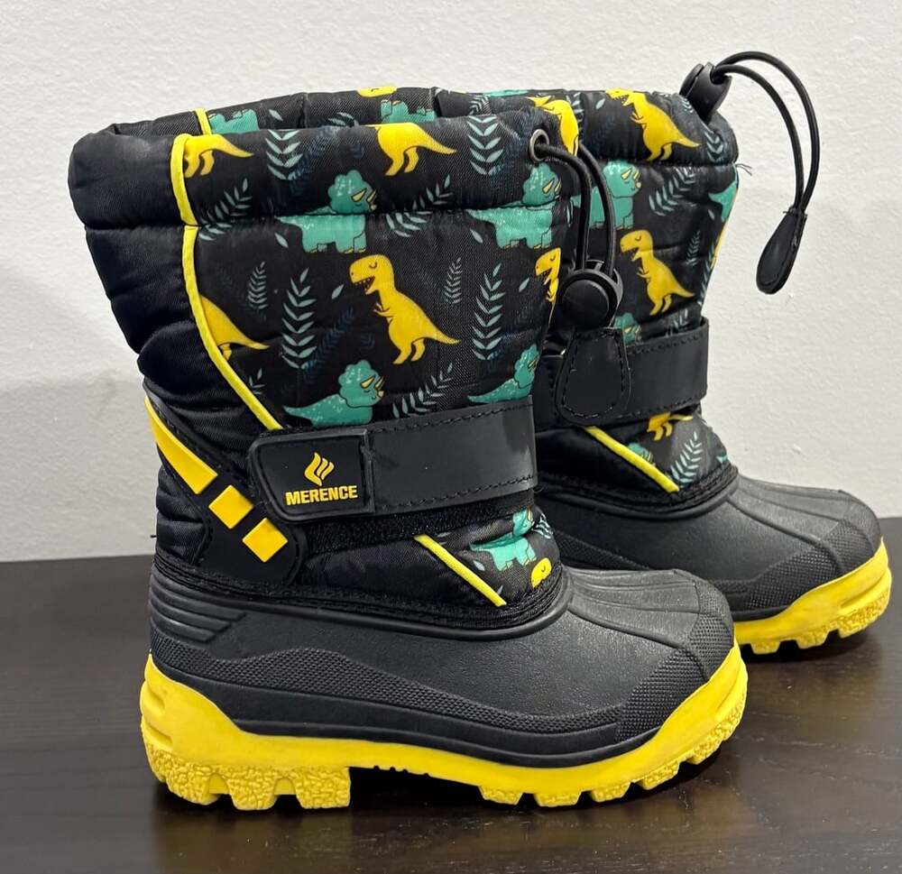 Merence Dinosaur Winter Snow Boots Size 25/26 Black Yellow